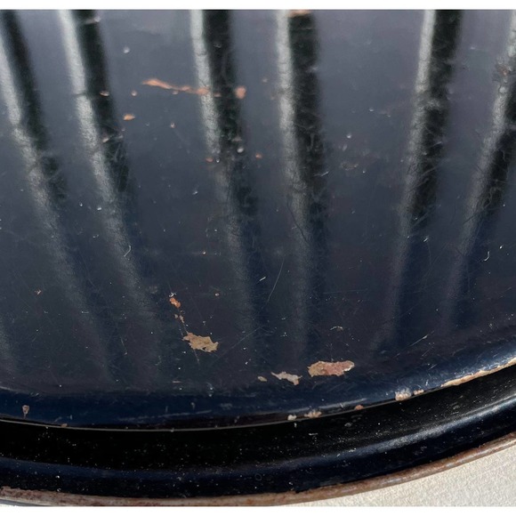 Round Black Gold Floral Hand-Painted Toleware Tray Serving Platter Wall Art - Picture 7 of 10